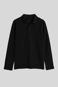 Black Polo Collar Basic Long Sleeve Unisex Kids' T-Shirt - 11170