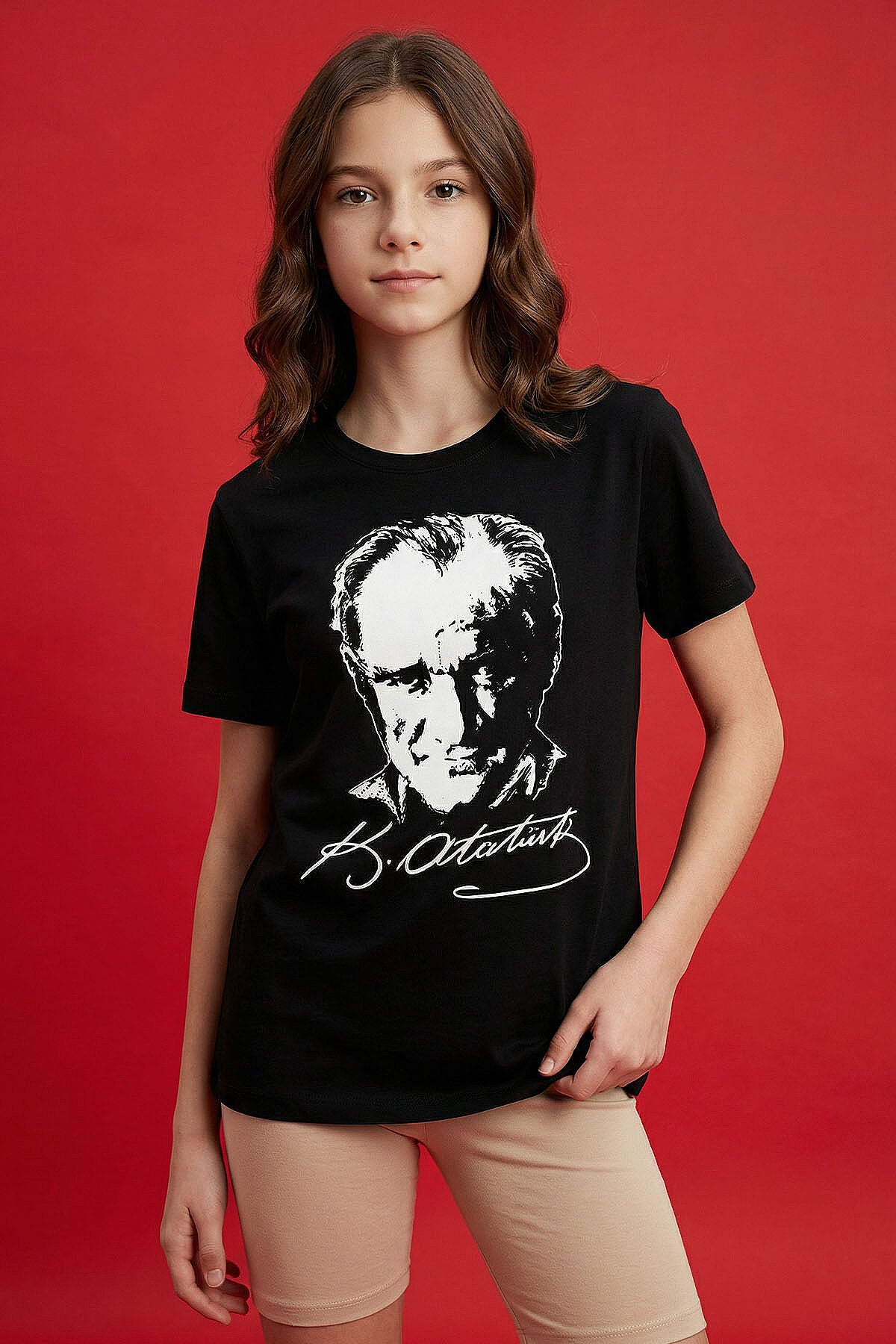 Siyah Atatürk Baskılı Unisex Çocuk T-Shirt - 11332