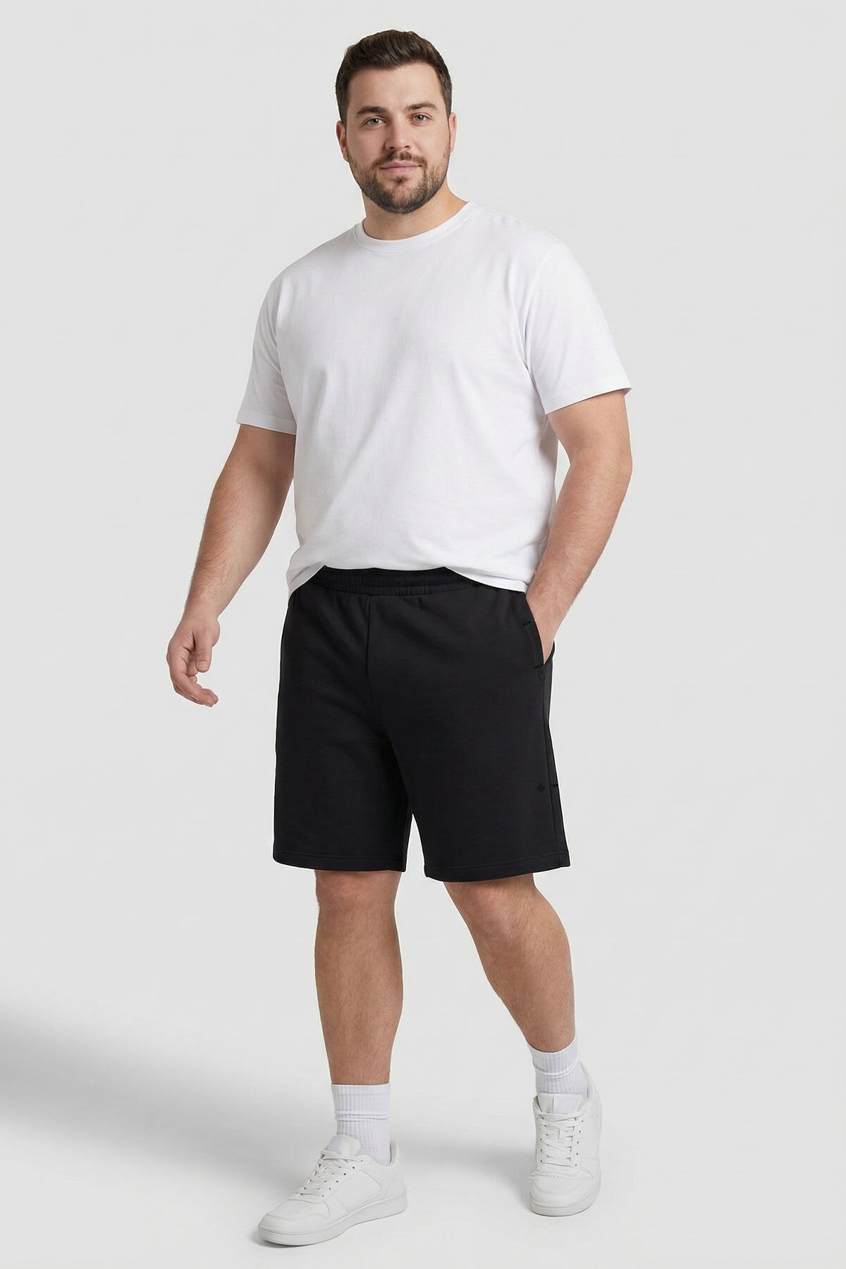Siyah Rahat Form Bağcıklı Cep Detaylı Battal Büyük Beden Erkek Şort - 81297