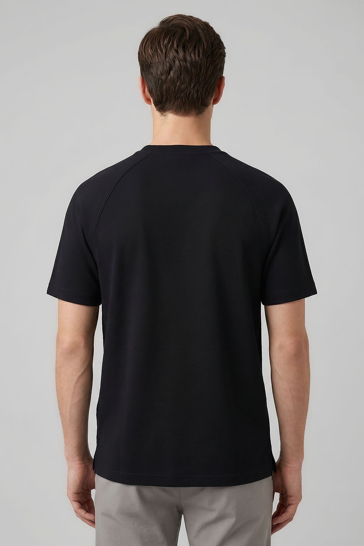 Siyah Rahat Form Esnek Nefes Alabilir Erkek T-Shirt - 88495