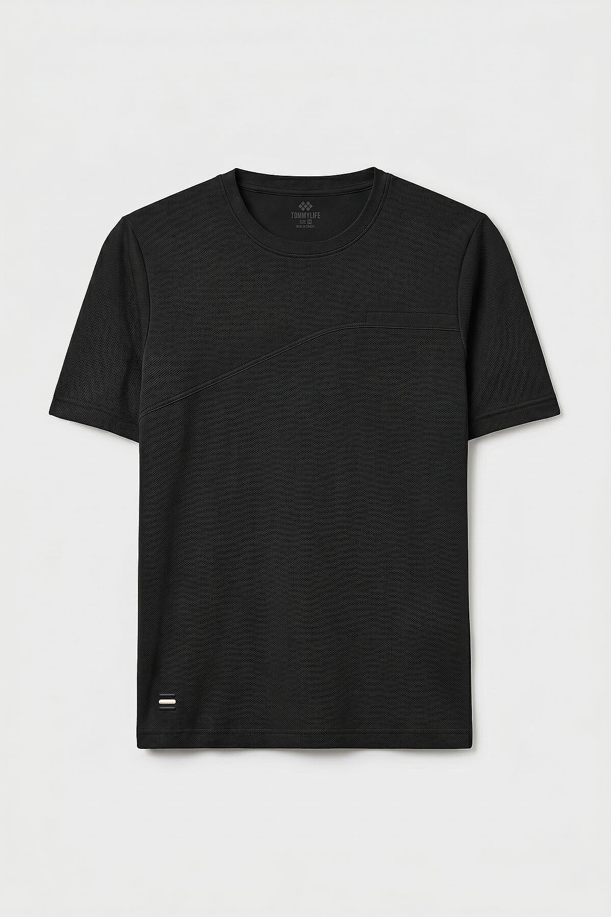 Siyah Rahat Form Yüzeyi Dokulu Ön Dikiş Detaylı Erkek T-Shirt - 88437