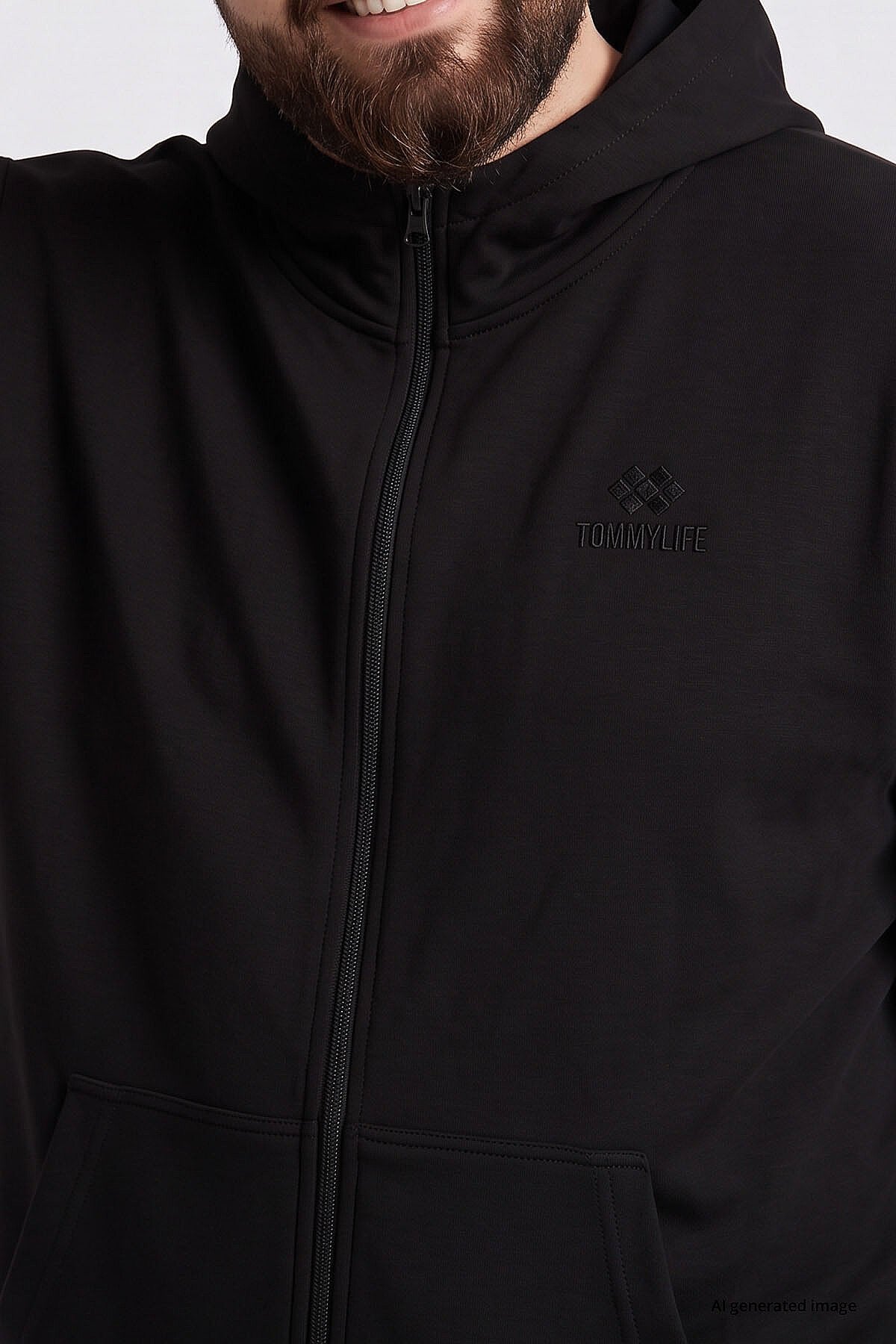 Siyah Fermuarlı Büyük Beden Erkek Sweatshirt - 88124