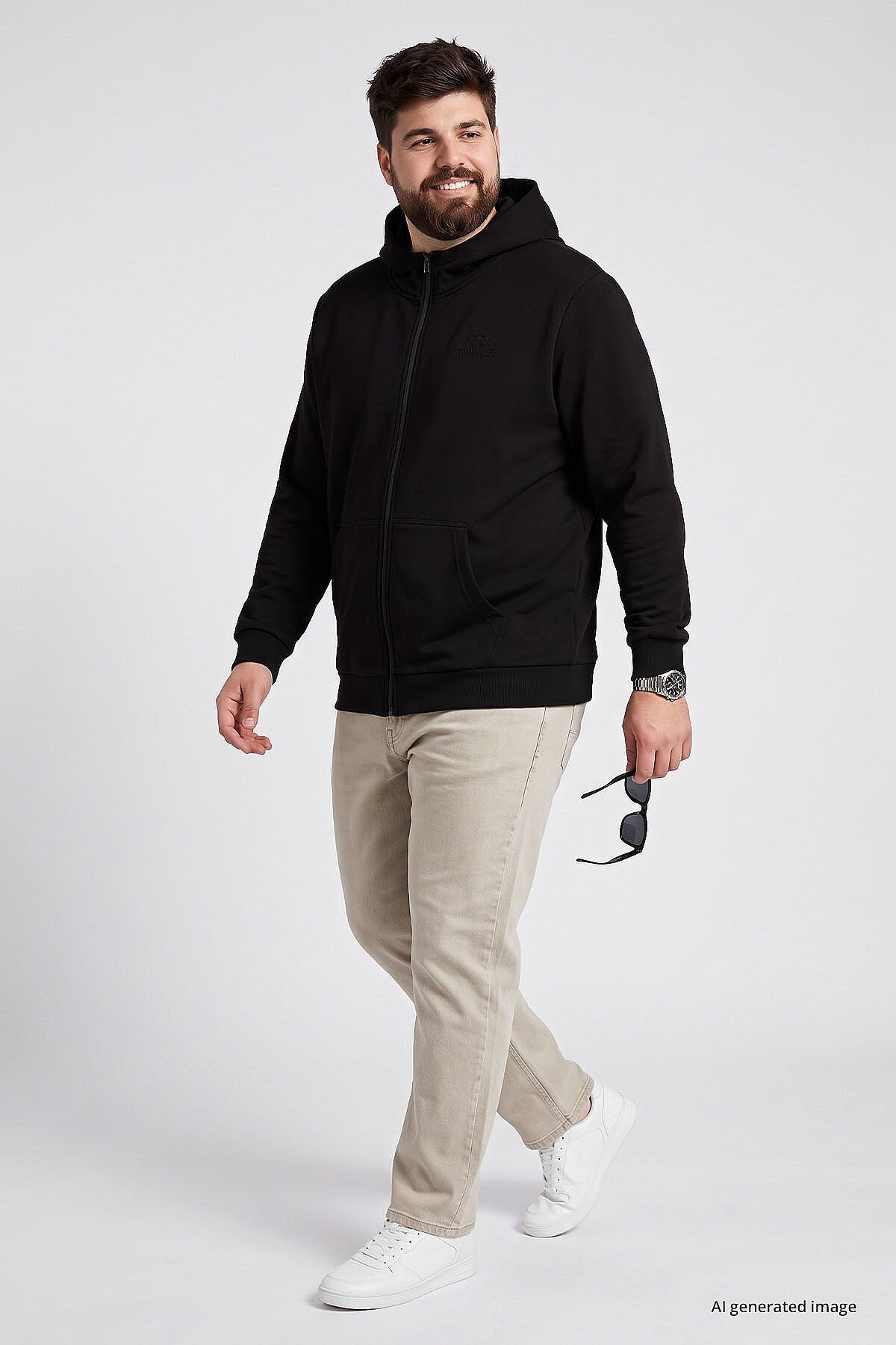 Siyah Fermuarlı Büyük Beden Erkek Sweatshirt - 88124