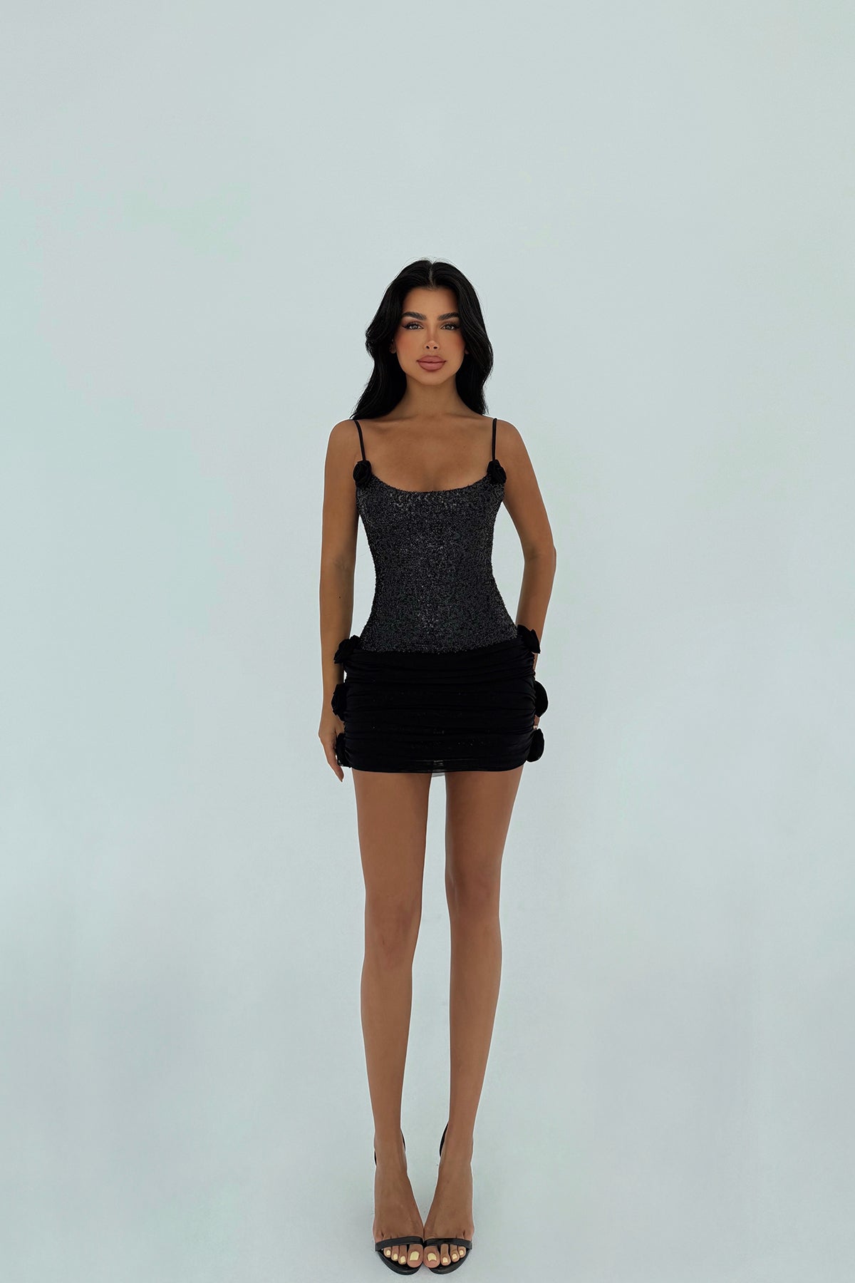 Siyah Presley Mini Payetli Elbise ATE-3043