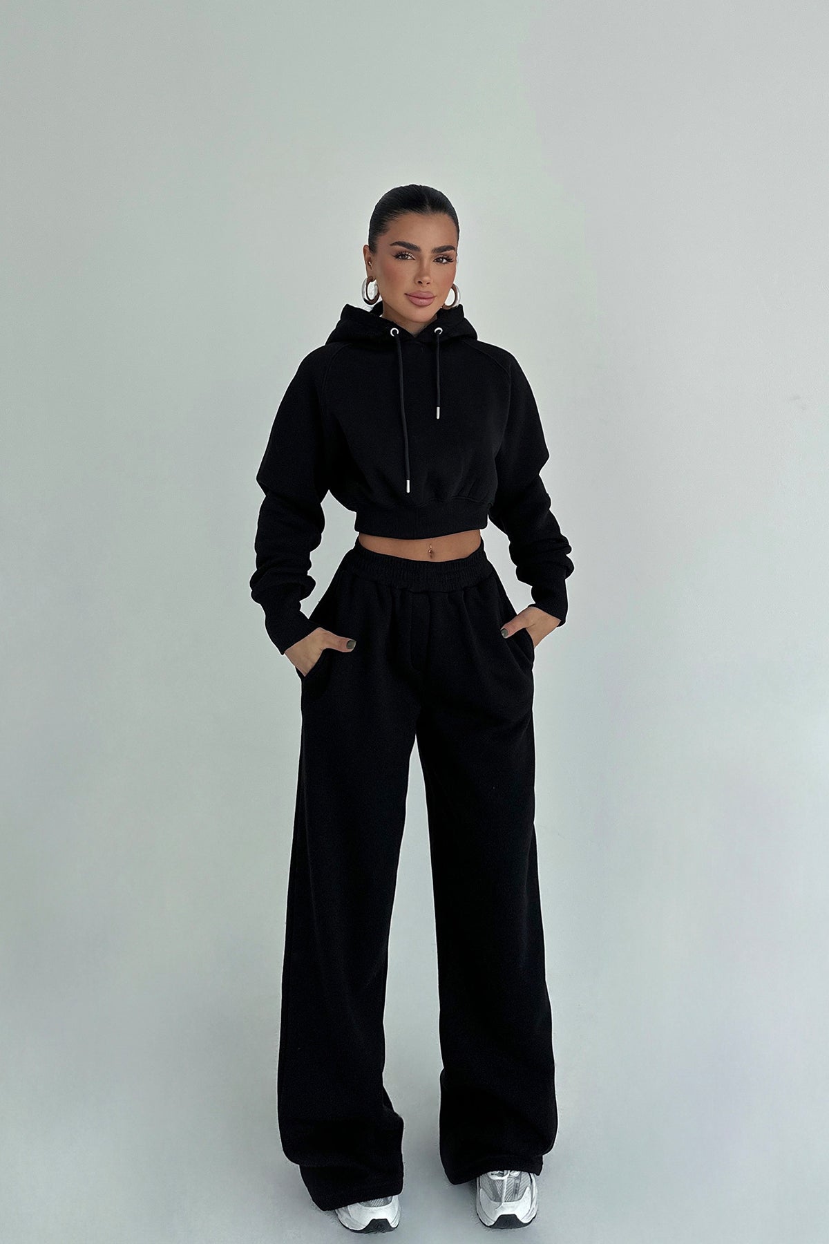 Siyah Scarf Kapşonlu Eşofman Takım ATE-3697