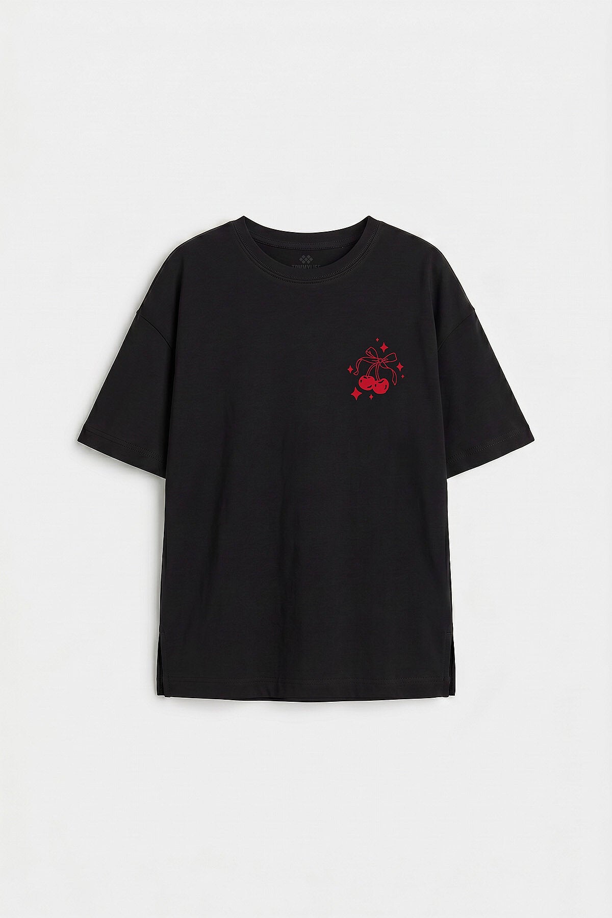 Siyah Oversize Kısa Kollu Baskılı Kız Çocuk T-Shirt - 75176