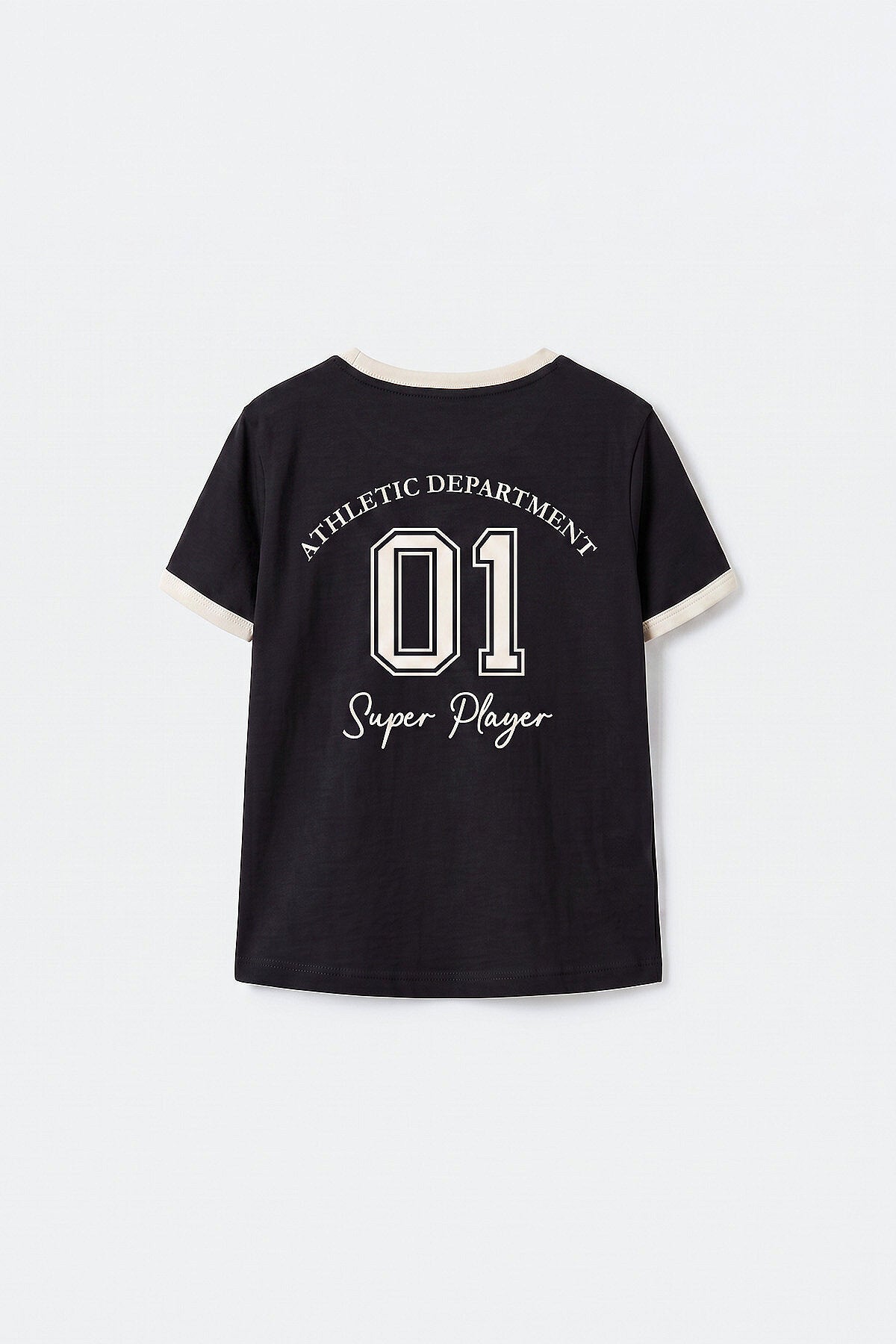 Siyah Omuz Biye Detaylı Baskılı Kız Çocuk T-Shirt - 75181