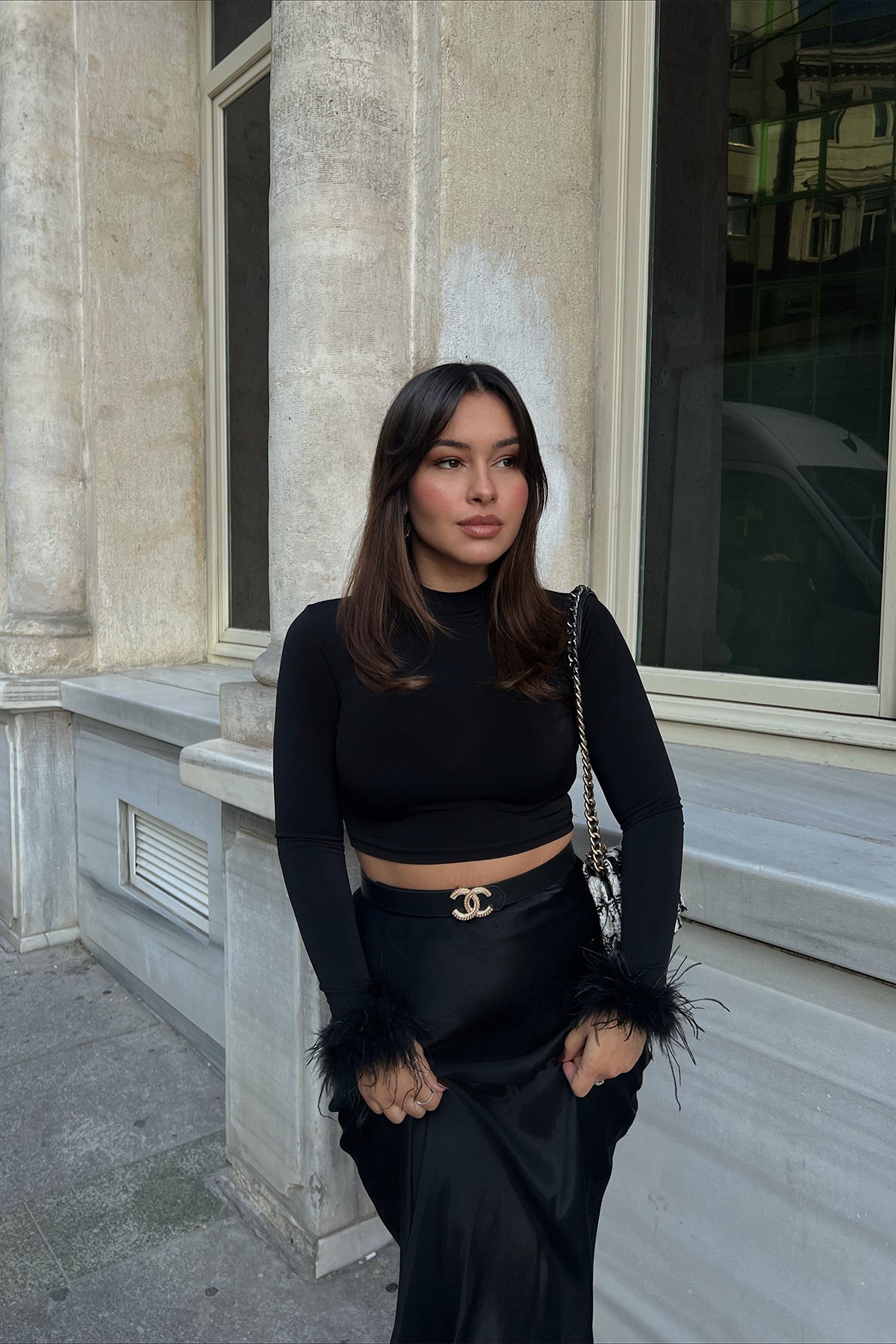 Siyah Genji Tüy Detay Bluz  ATE2475