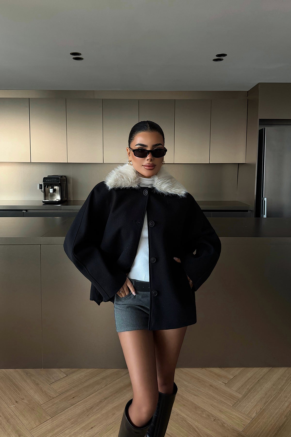 Siyah Kürk Detay Ceket ATE-4737