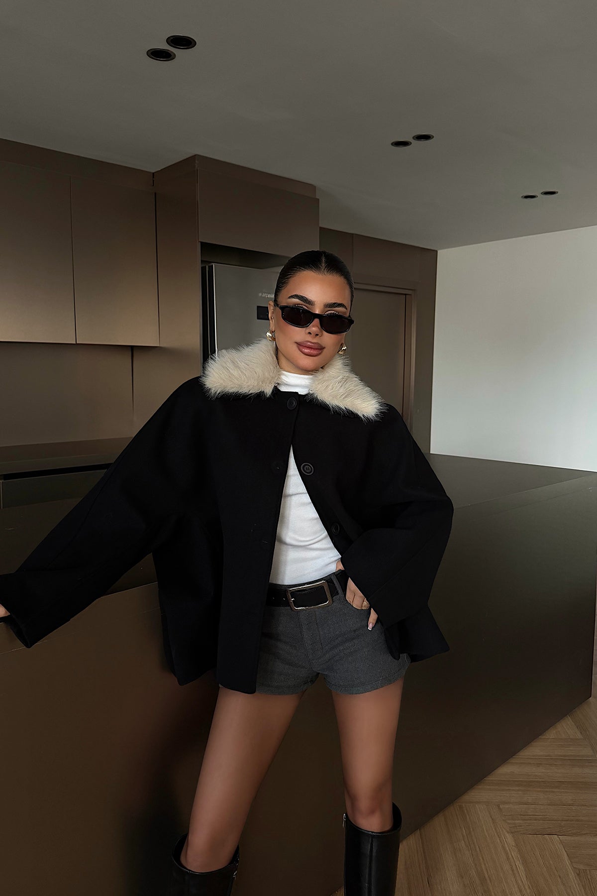 Siyah Kürk Detay Ceket ATE-4737