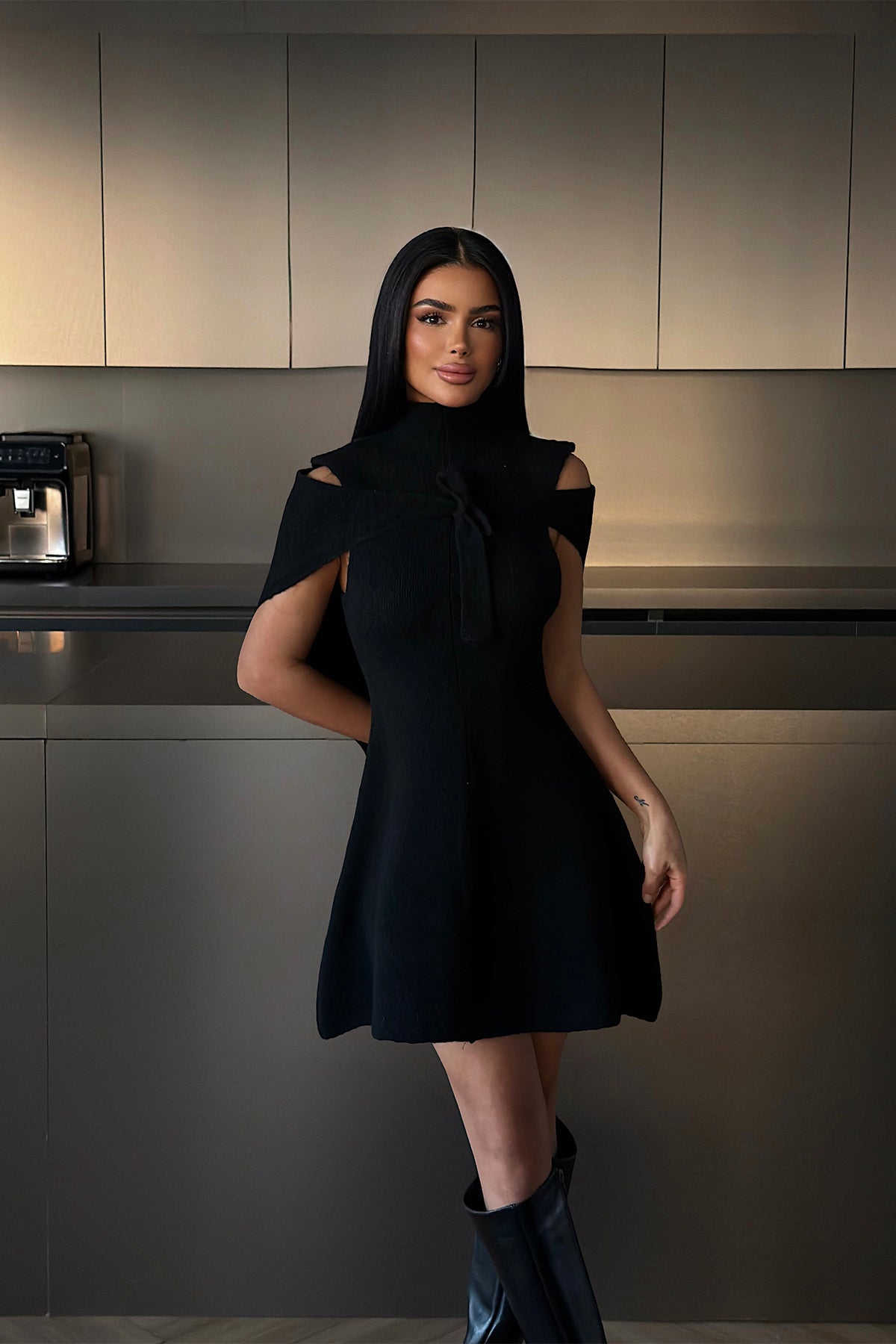 Siyah Marayla Triko Elbise ATE-4452