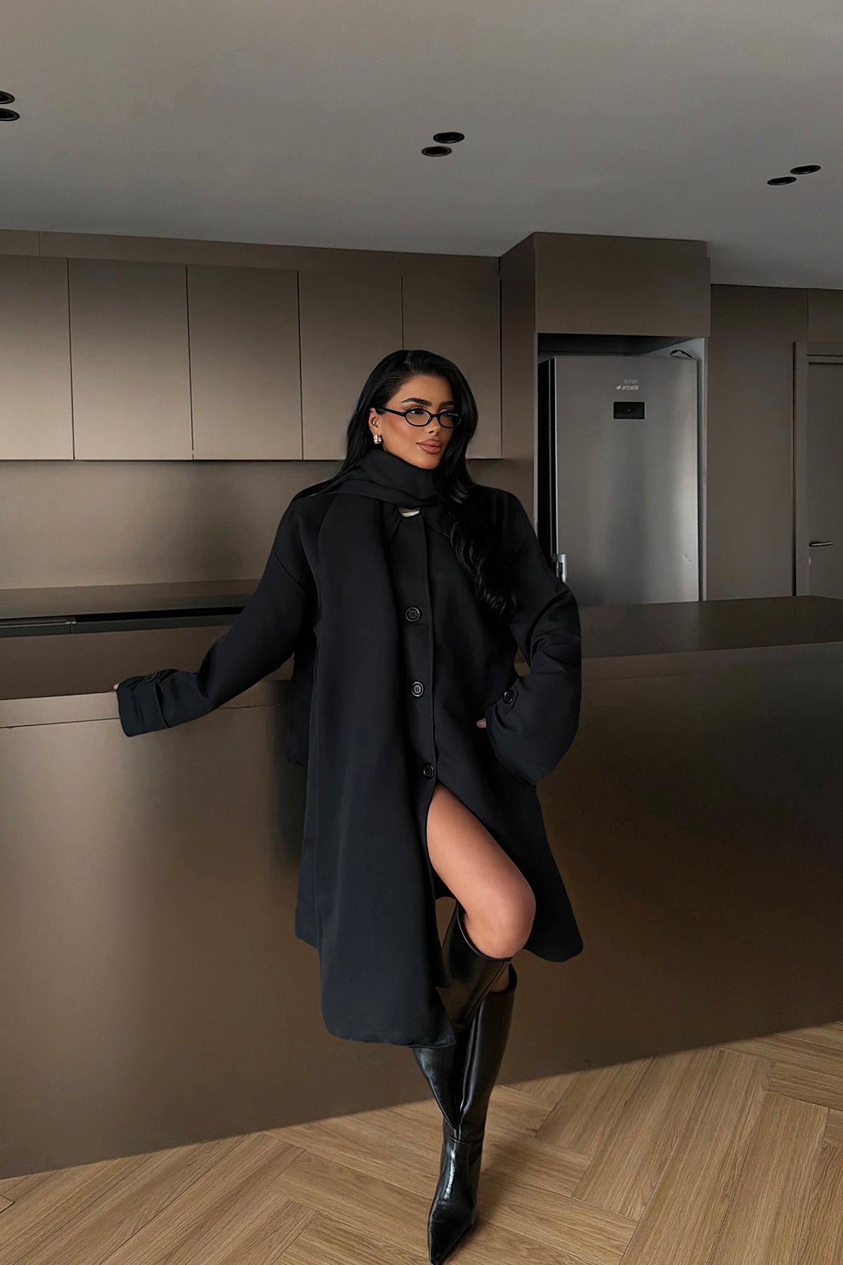 Siyah Acler Şal Yaka Trençkot ATE-1962