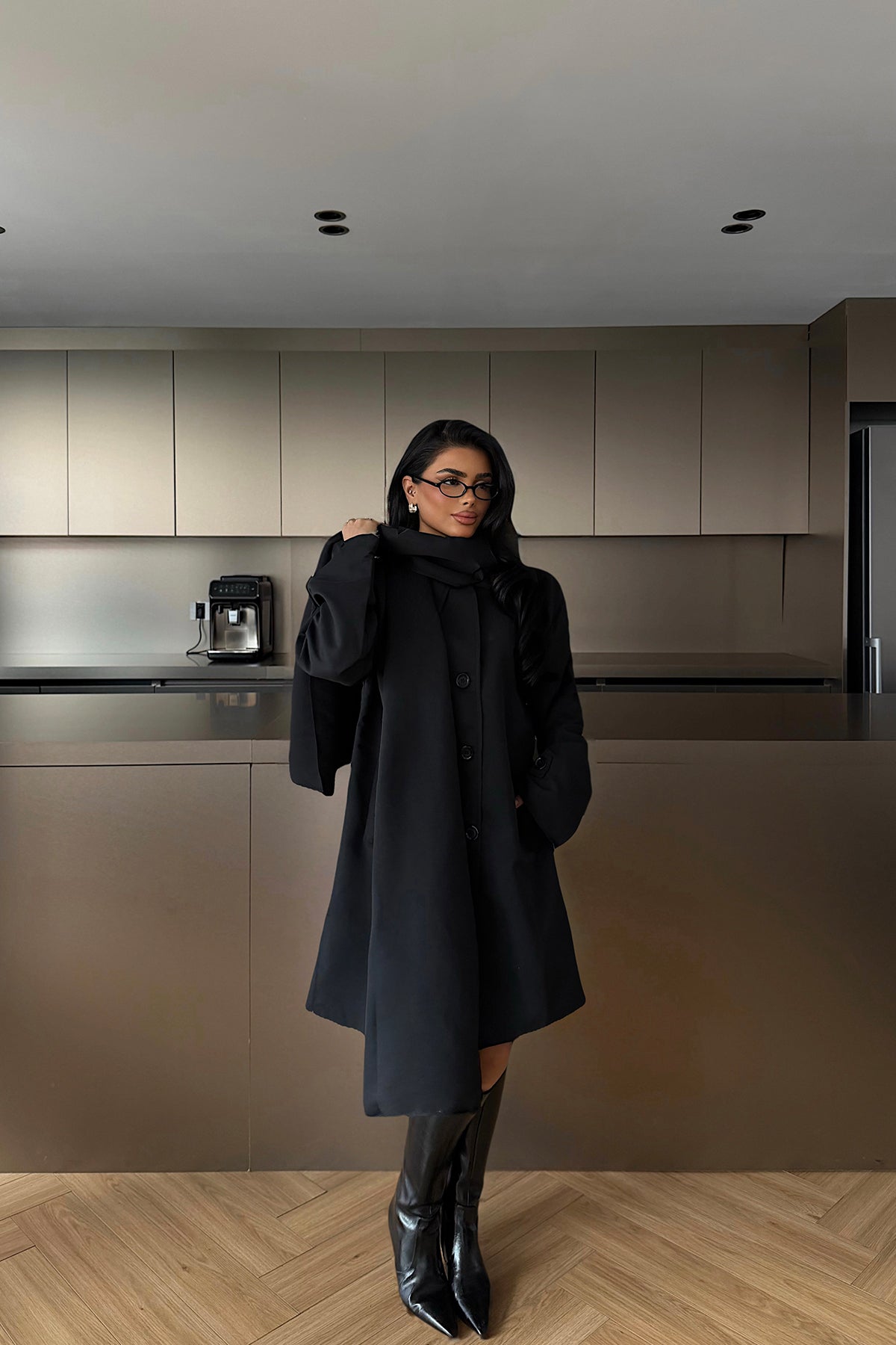 Siyah Acler Şal Yaka Trençkot ATE-1962