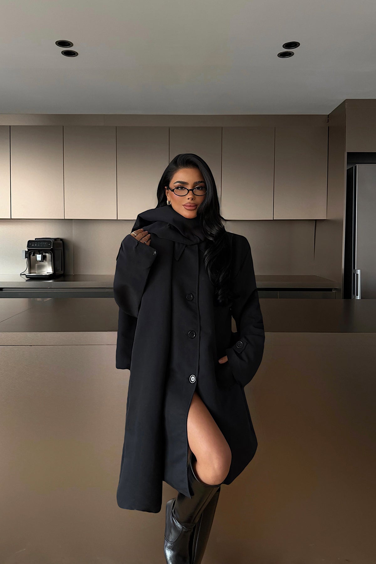 Siyah Acler Şal Yaka Trençkot ATE-1962