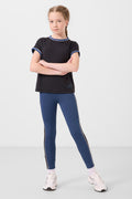 Black-Parliament O Neck Side Stripe Detail Standard Fit Performance Girls' Leggings Set - 75191