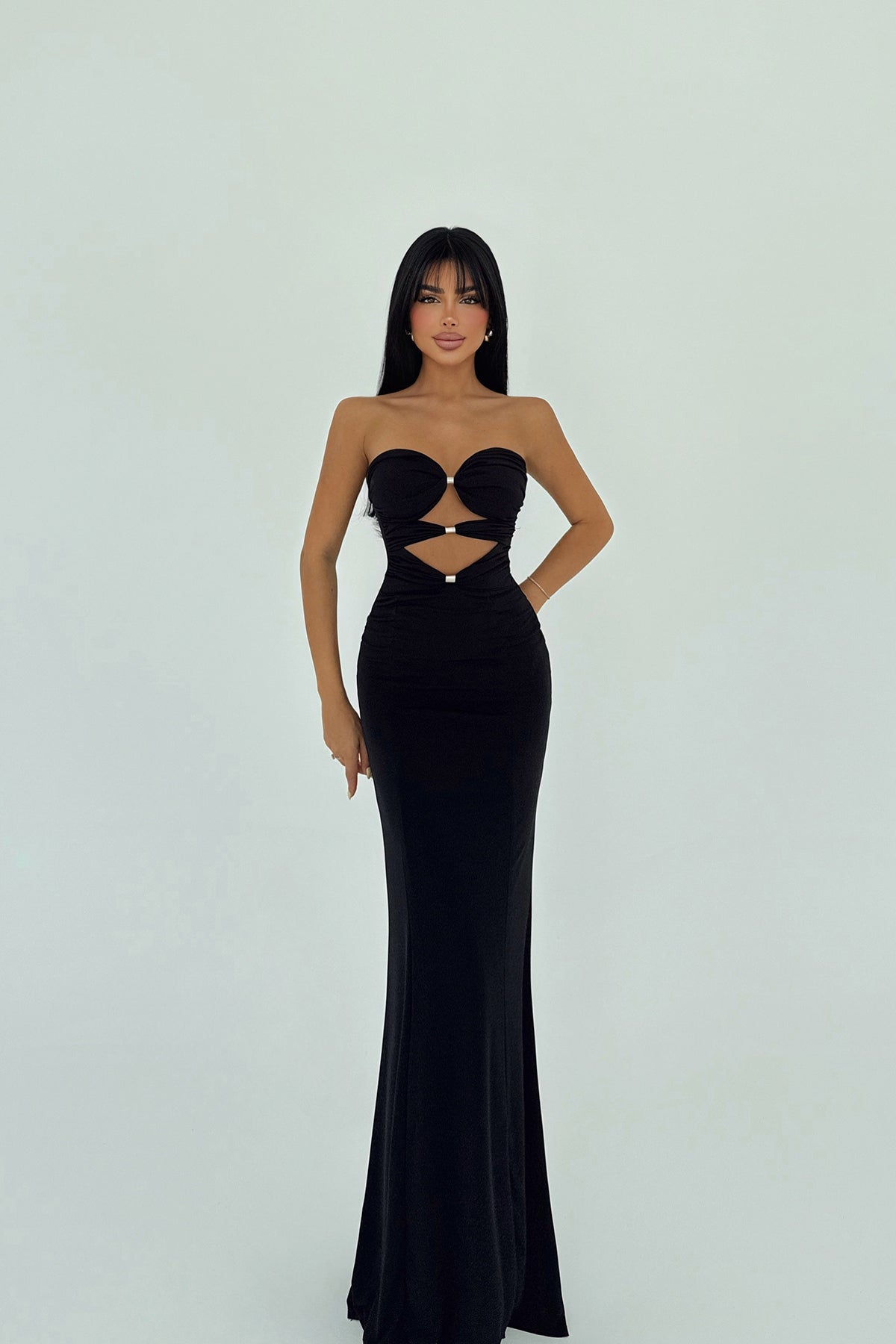 Siyah Kenley Uzun Elbise ATE-2906