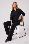 Black Polo Neck Relaxed Fit Wide Leg Women's Tracksuit - 95358