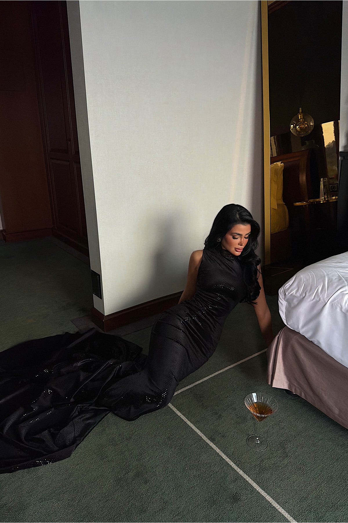 Siyah Elspeth uzun elbise ATE-4013