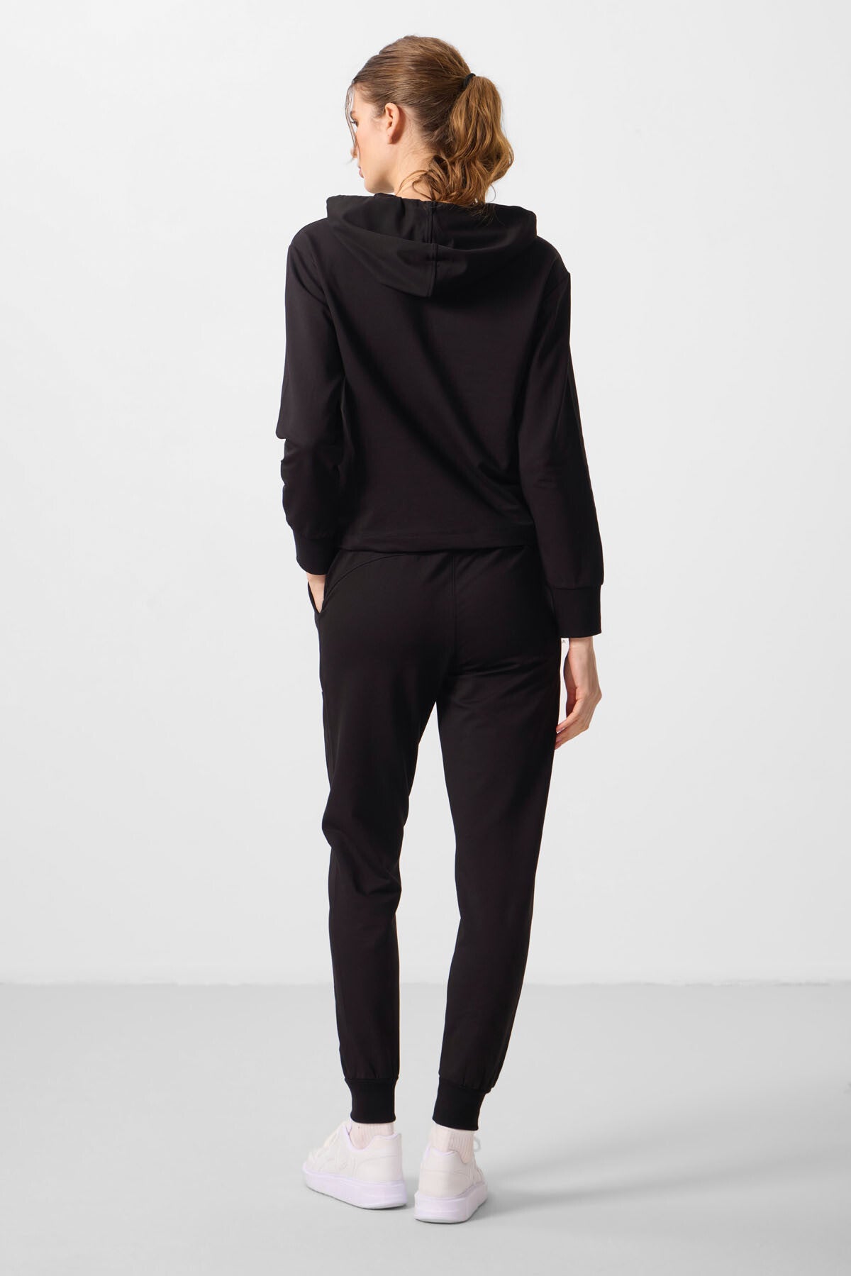 Siyah Kapüşonlu Oversize Kadın Eşofman Takım - 95336