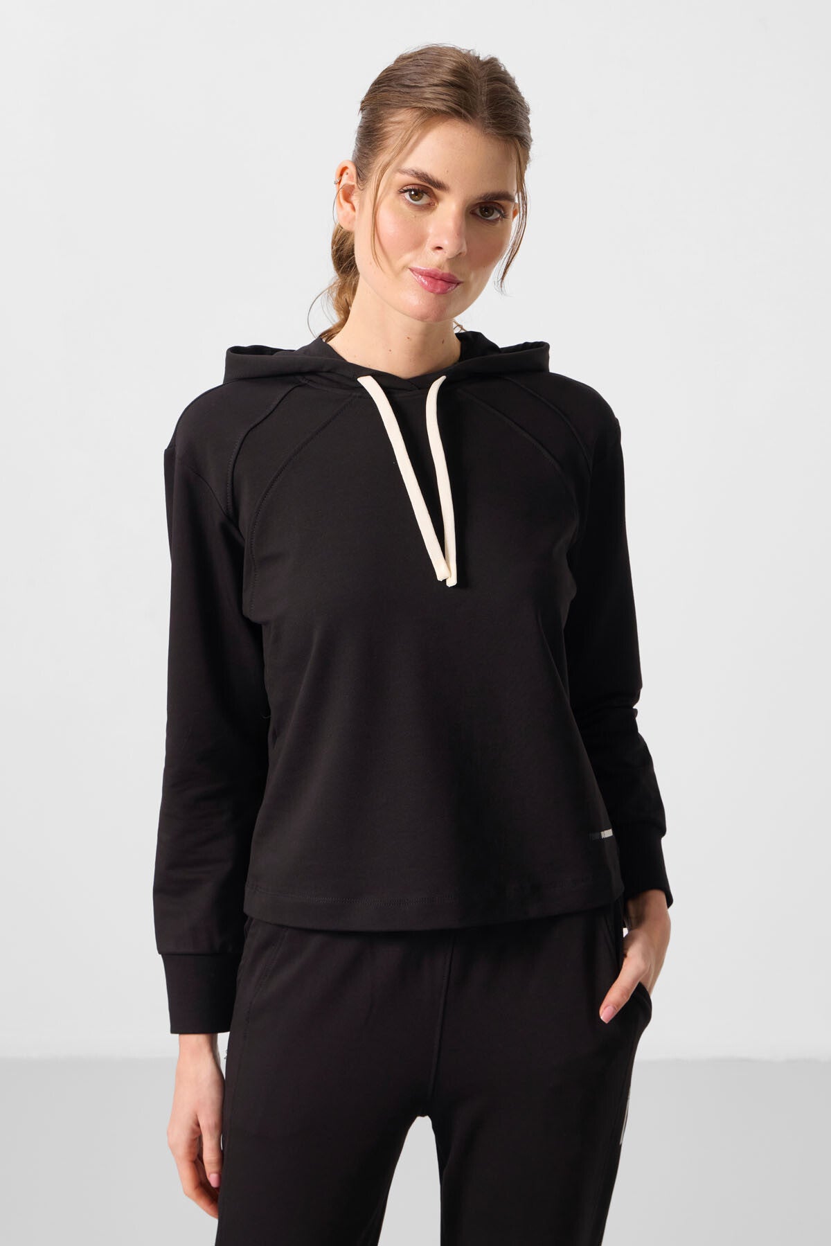 Siyah Kapüşonlu Oversize Kadın Eşofman Takım - 95336