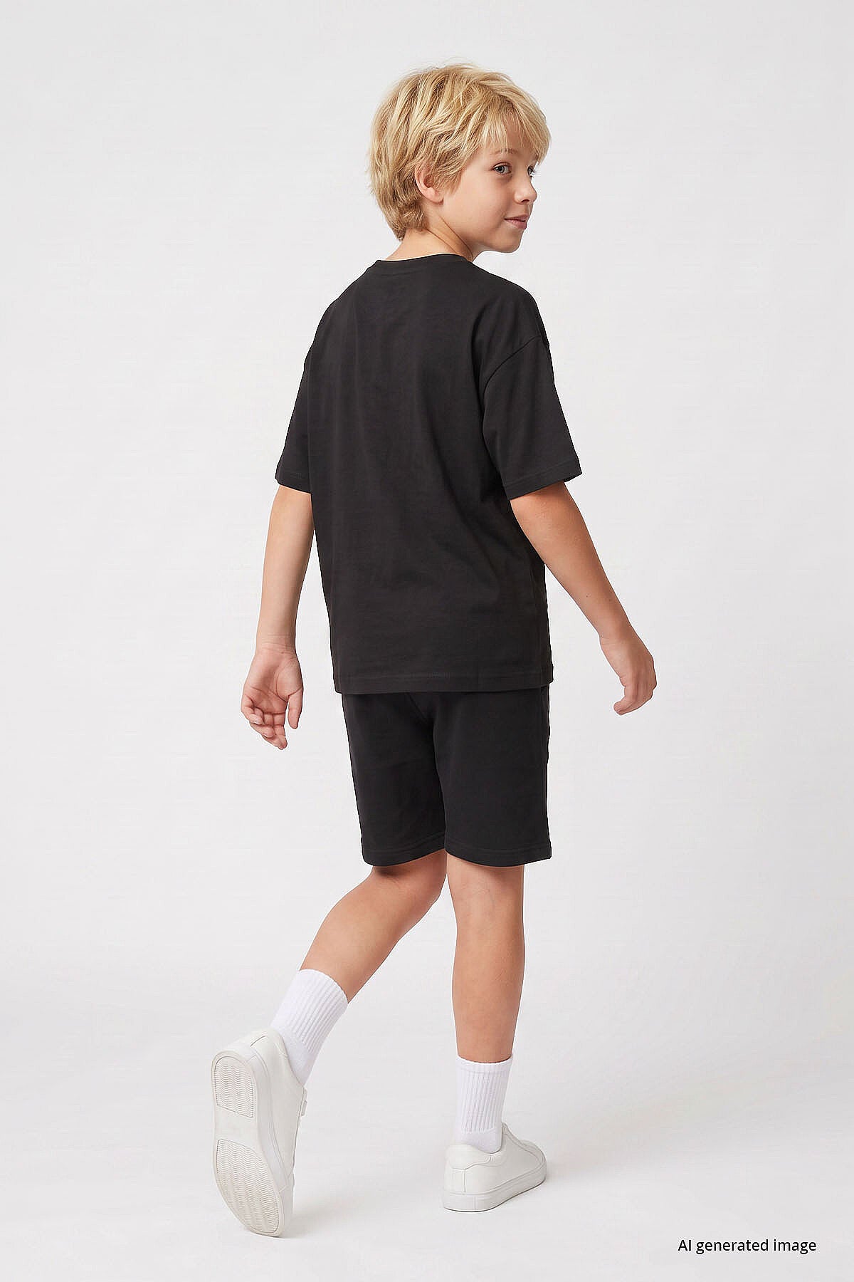 Siyah Oversize Fit Basic Erkek Çocuk Şort Takım - 11335
