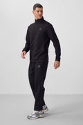 Black Textured Surface Relaxed Fit Men's Tracksuit Set - 85273