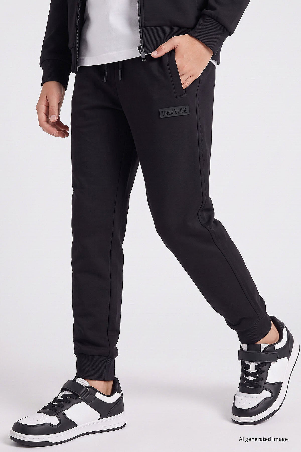 Siyah Standart Fit Basic Dik Yaka Jogger Erkek Çocuk Eşofman Takım  - 11327