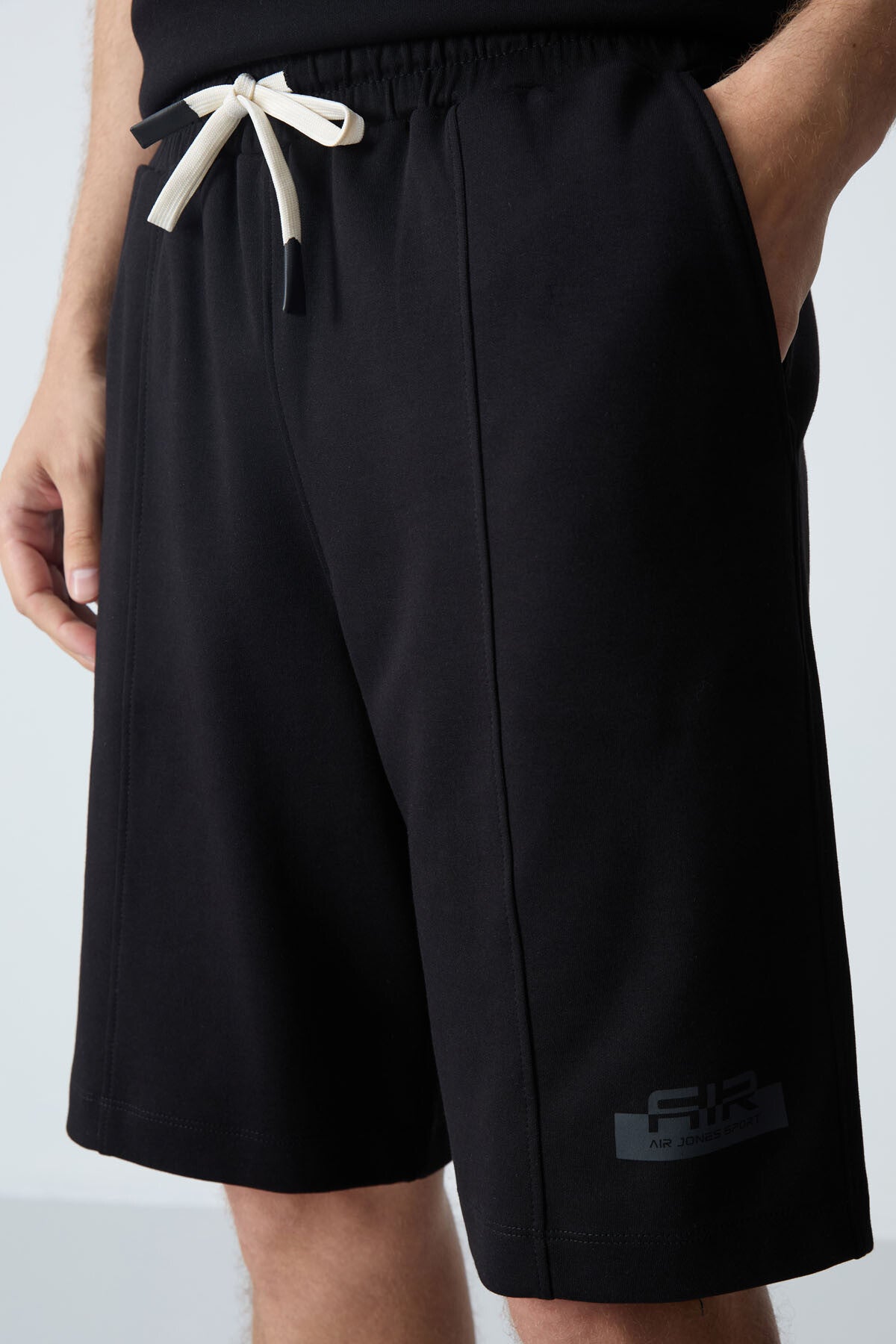 Siyah Pamuklu Kalın Yumuşak Dokulu Oversize Fit Basic Erkek Şort Takım - 85259