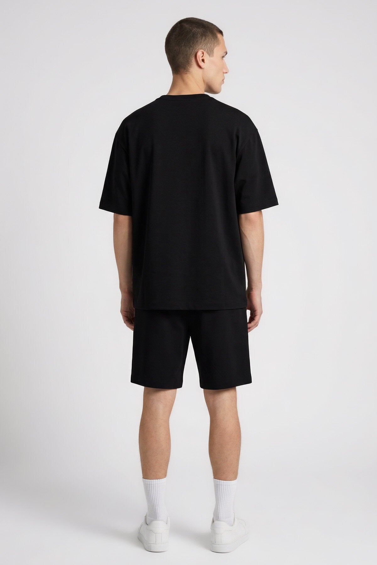 Siyah Oversize Fit Basic Erkek Şort Takım - 85292