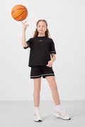 Black Cotton Soft Texture Standard Fit Basic Girls' Shorts Set - 75183