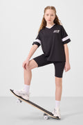 Black V Neck Belt Detailed Standard Fit Performance Girls' Leggings Set - 75187