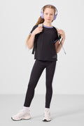 Black Crew Neck Side Stripe Detail Standard Fit Performance Girls' Leggings Set - 75191