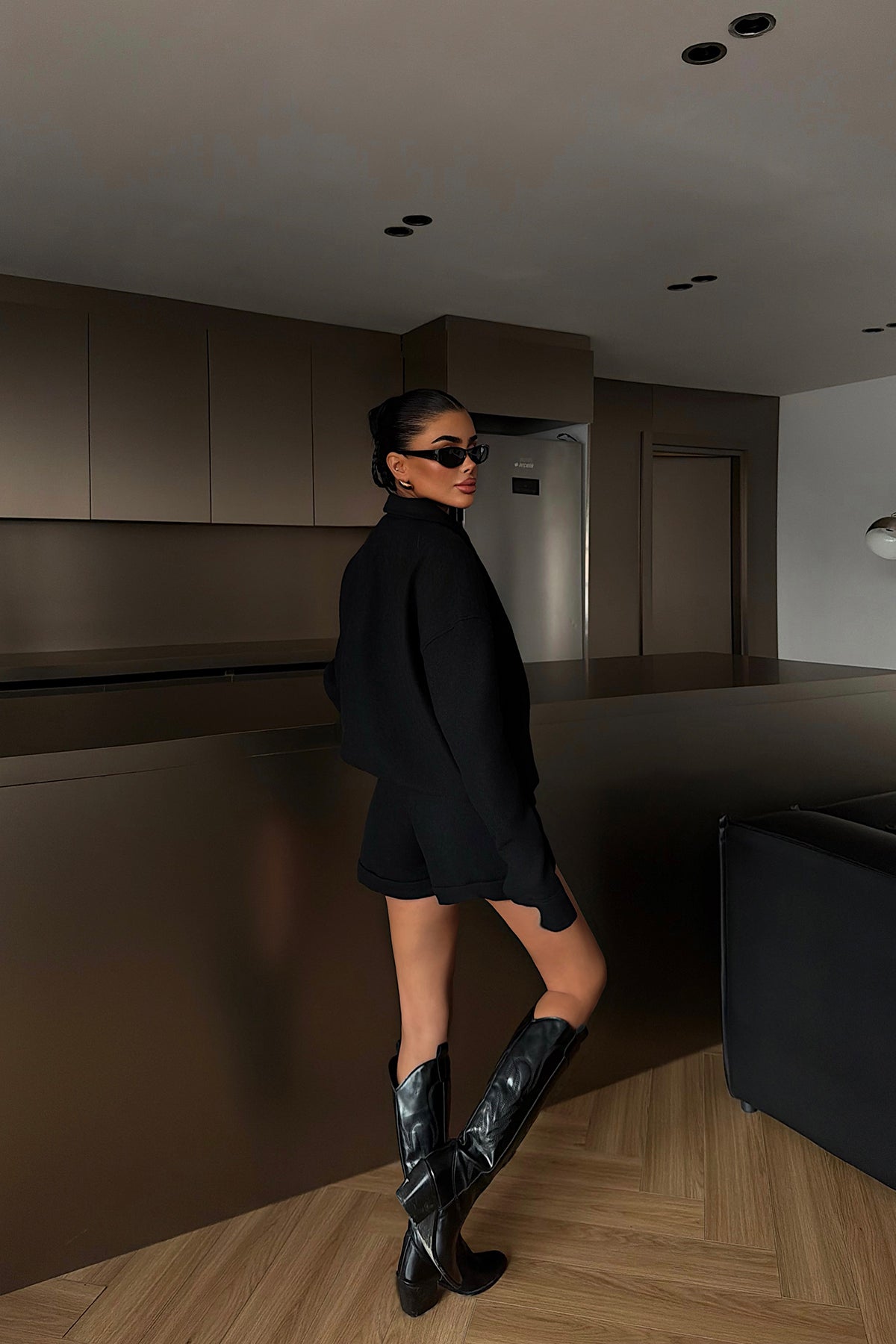 Siyah Marner Şort Ceket Takım ATE-4486