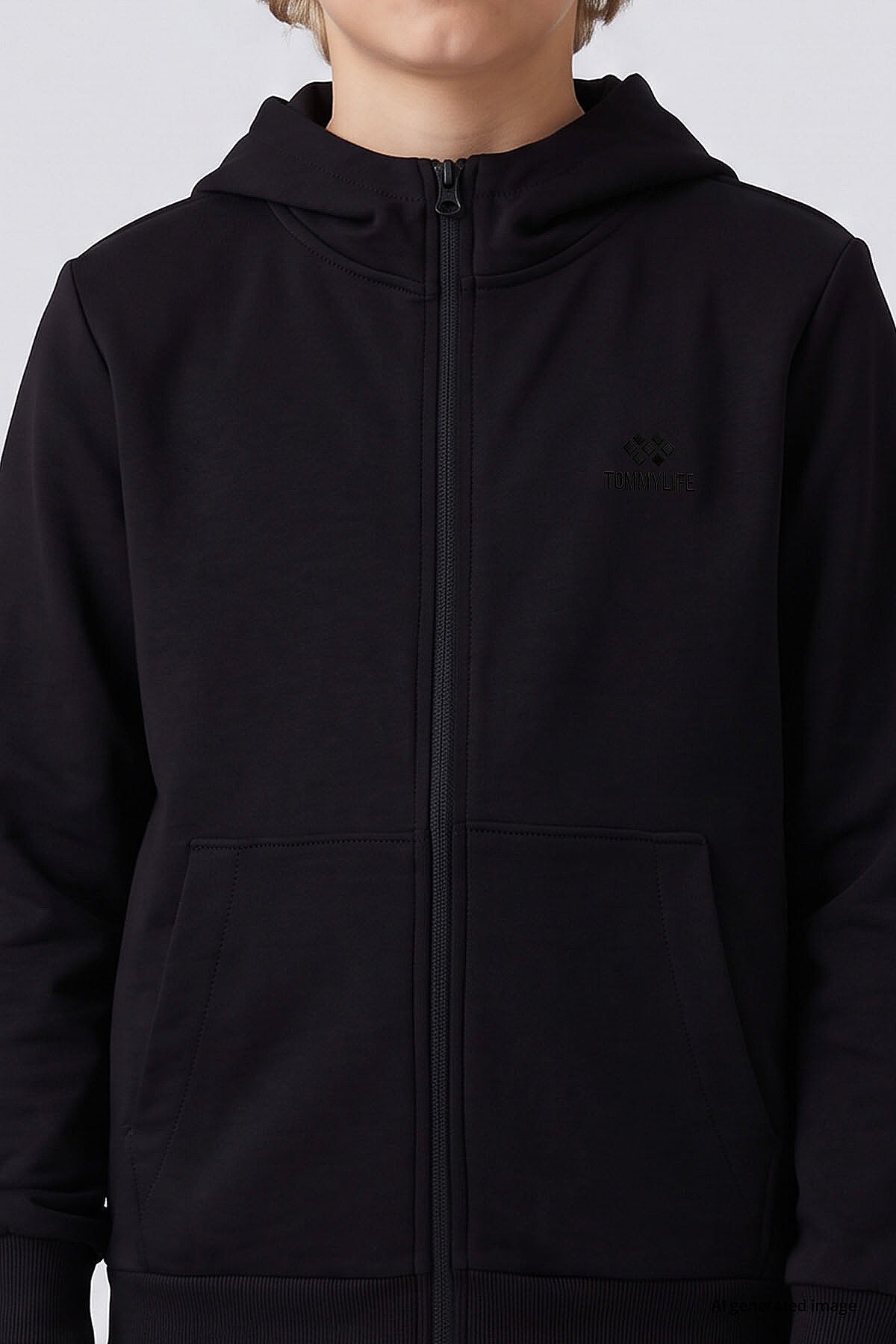Siyah Standart Kalıp Basic Erkek Çocuk Sweatshirt - 11336
