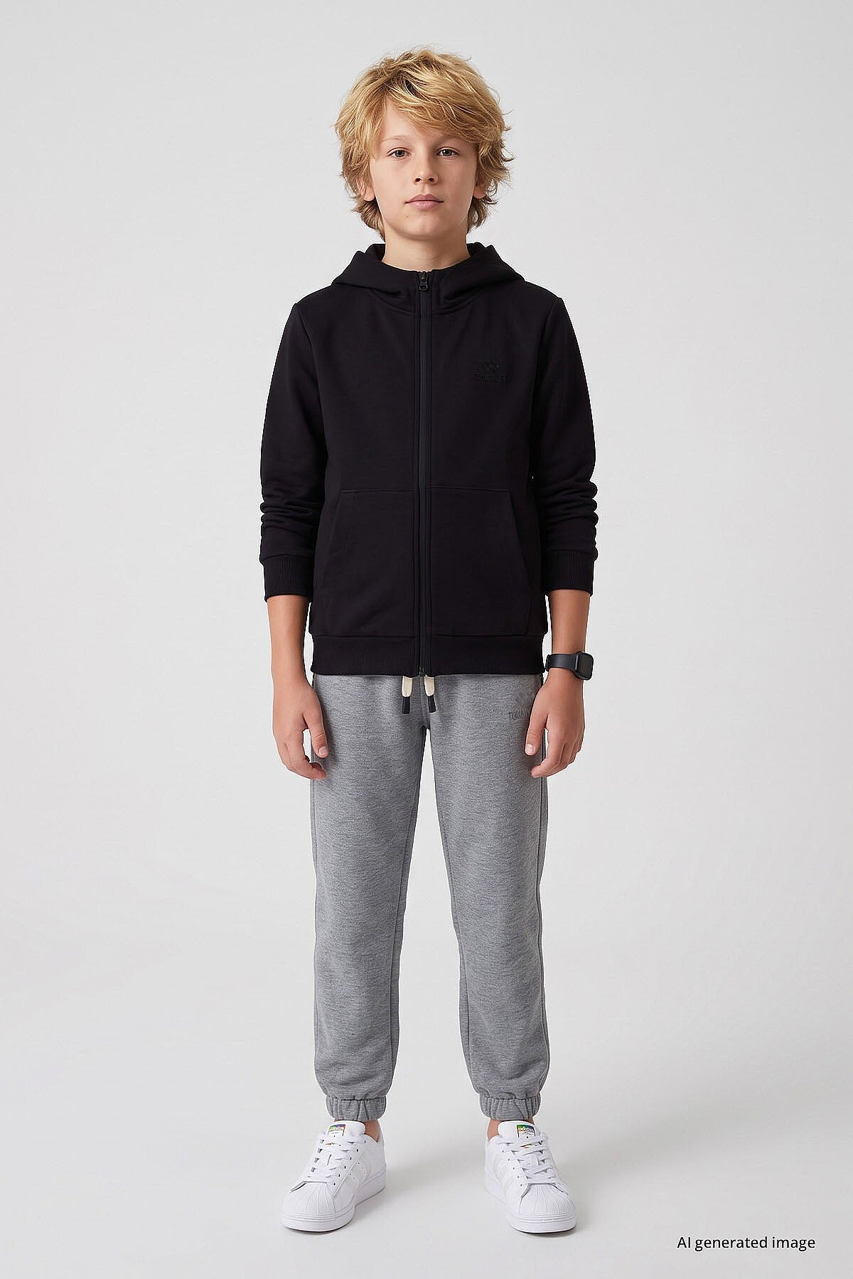Siyah Standart Kalıp Basic Erkek Çocuk Sweatshirt - 11336