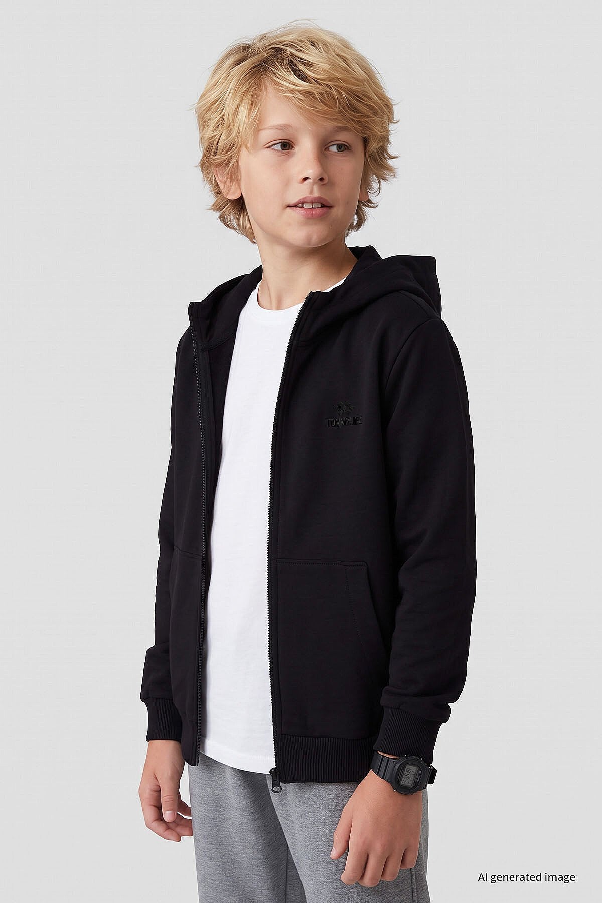 Siyah Standart Kalıp Basic Erkek Çocuk Sweatshirt - 11336