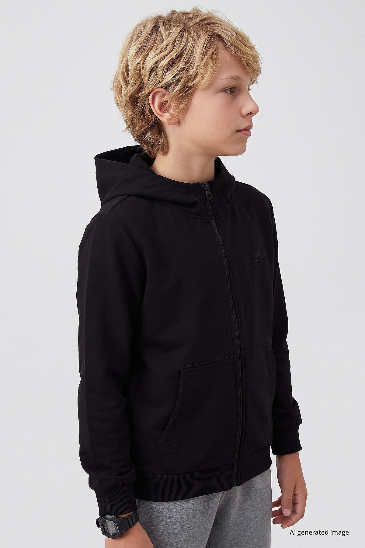 Siyah Standart Kalıp Basic Erkek Çocuk Sweatshirt - 11336