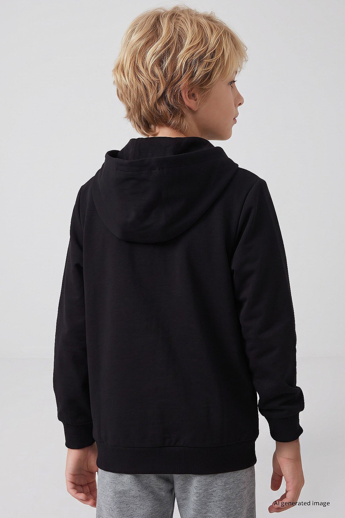 Siyah Standart Kalıp Basic Erkek Çocuk Sweatshirt - 11336