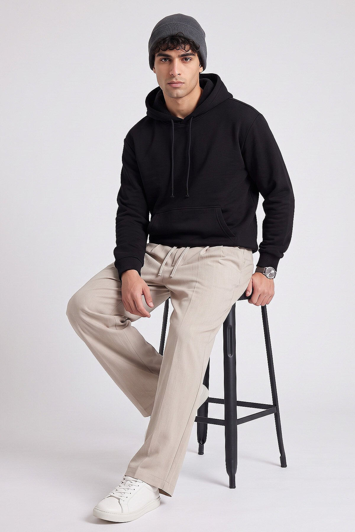 Siyah Standart Kalıp Basic Erkek Sweatshirt - 88513