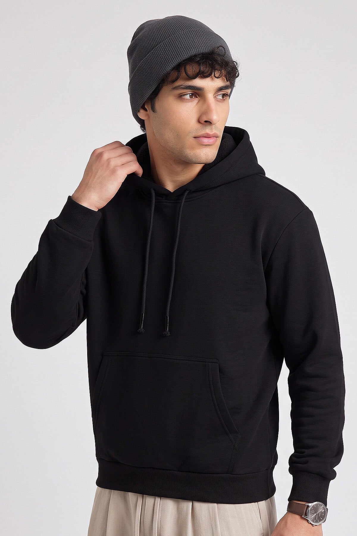 Siyah Standart Kalıp Basic Erkek Sweatshirt - 88513