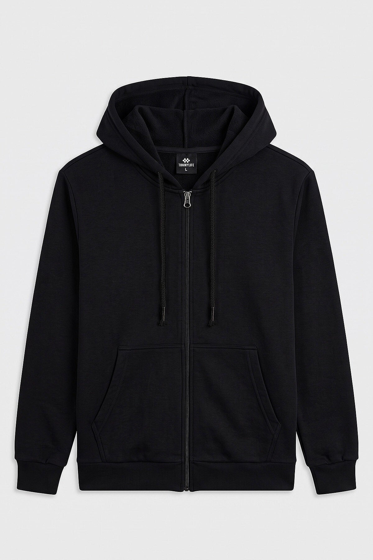Siyah Standart Kalıp Basic Fermuarlı Erkek Sweatshirt - 88514