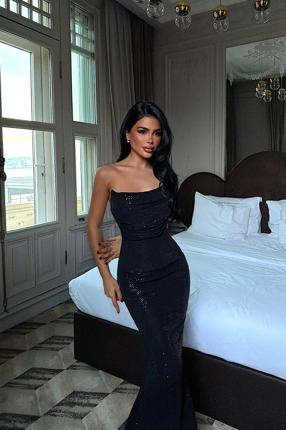 Siyah Lainie Uzun Elbise ATE-4374