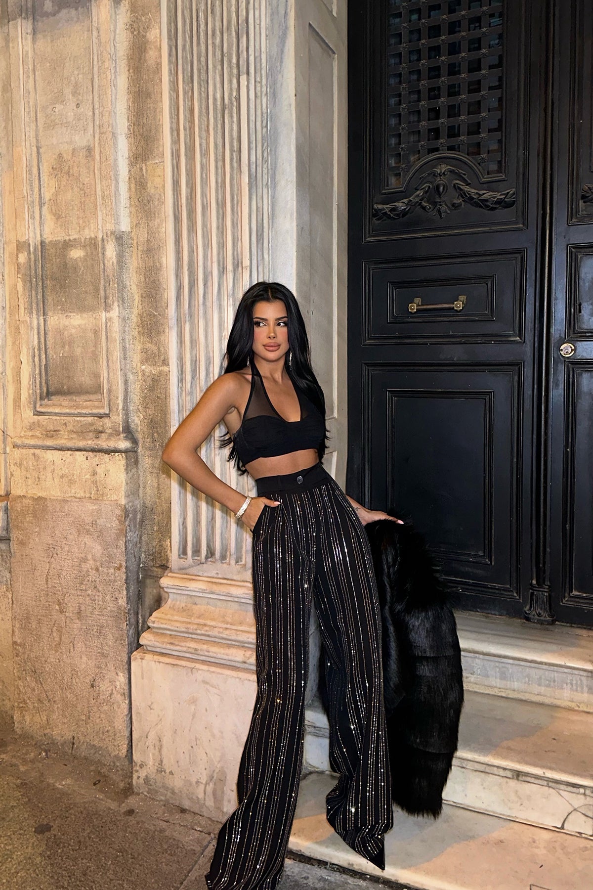 NORA Siyah Taş Detay Pantolon ATE-0472