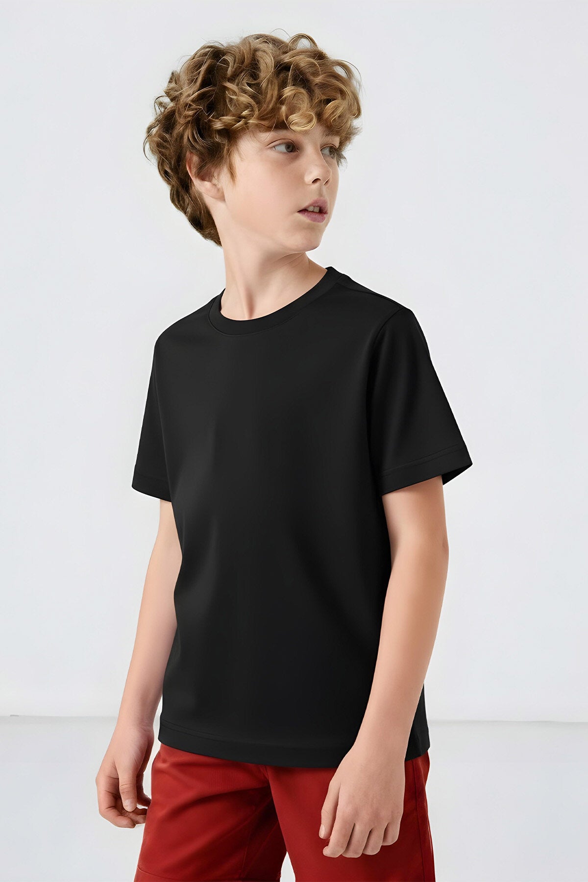 Siyah O Yaka Standart Fit Basic Unisex Çocuk T-Shirt - 11328