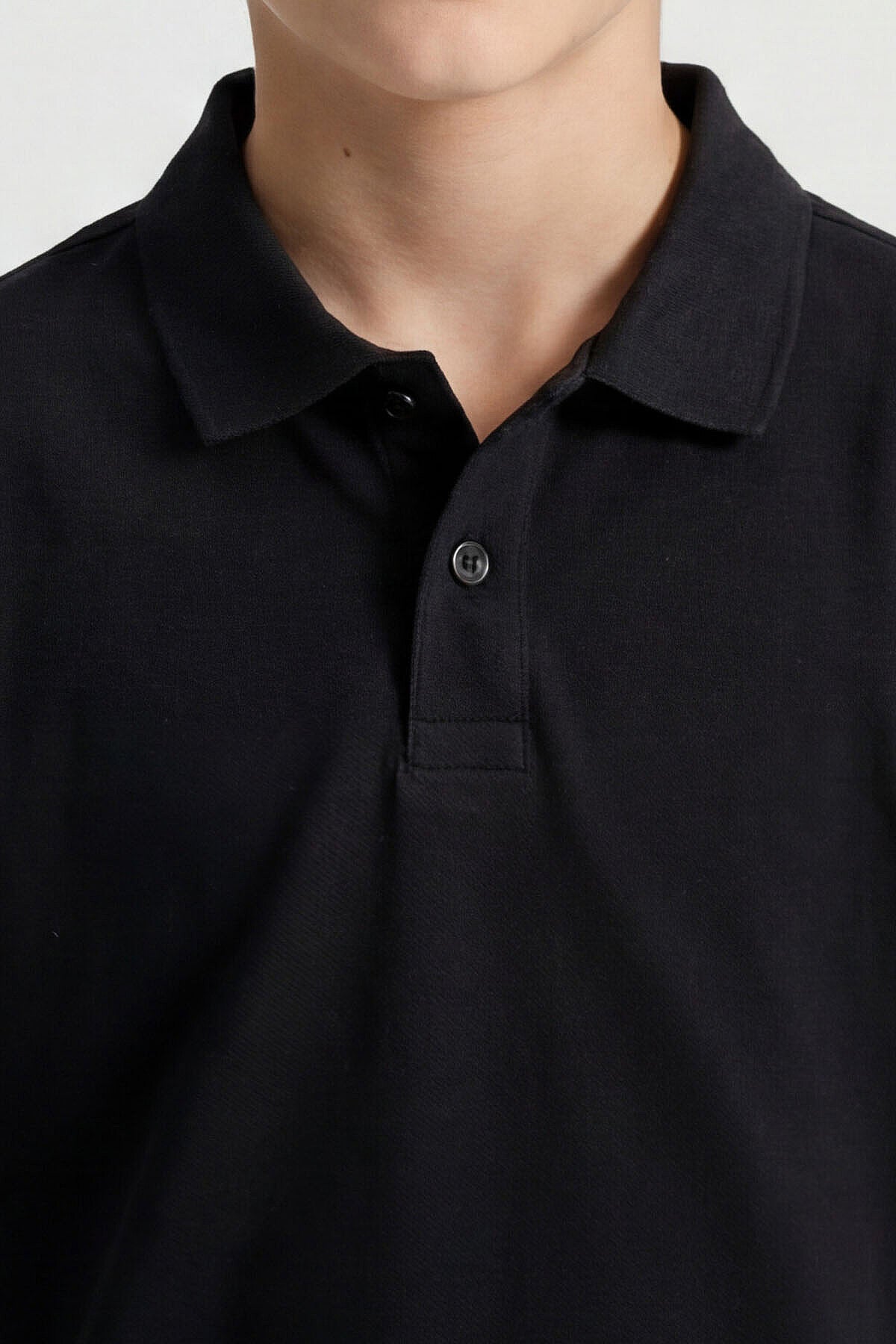 Siyah Polo Yaka Standart Fit Basic Unisex Çocuk T-Shirt - 11330