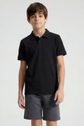Siyah Polo Yaka Standart Fit Basic Unisex Çocuk T-Shirt - 11330