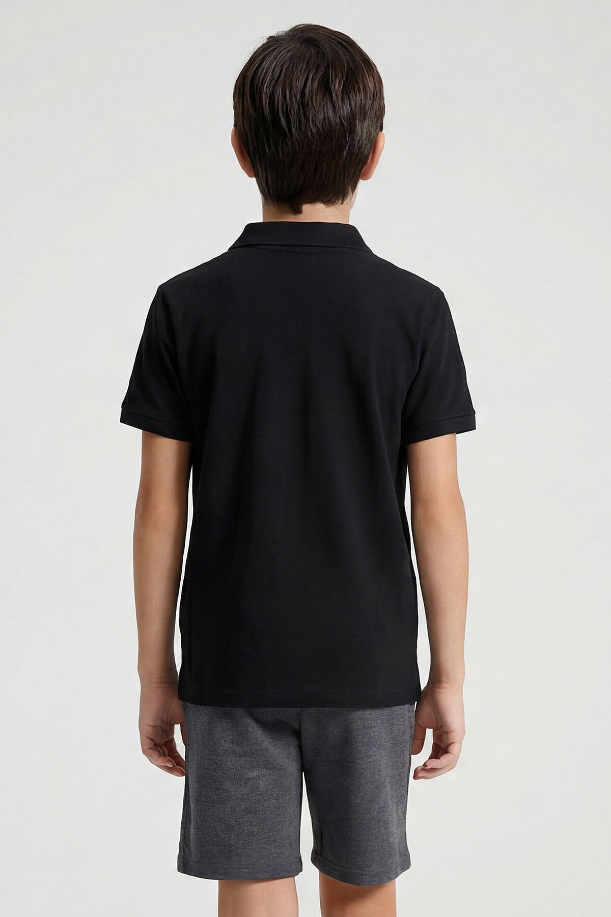 Siyah Polo Yaka Standart Fit Basic Unisex Çocuk T-Shirt - 11330