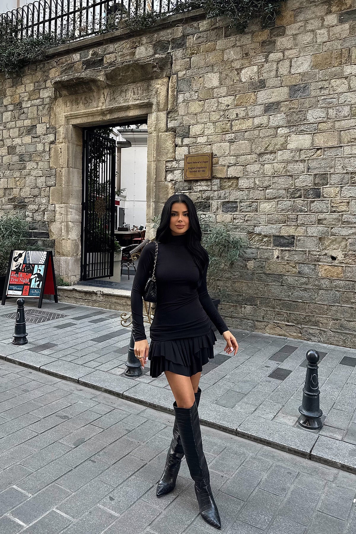 Siyah MARY Uzun Kol Elbise ATE-0392