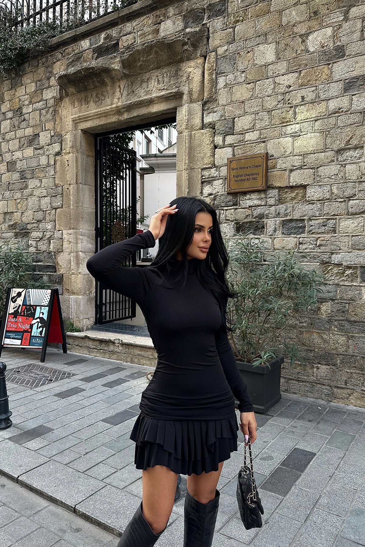 Siyah MARY Uzun Kol Elbise ATE-0392