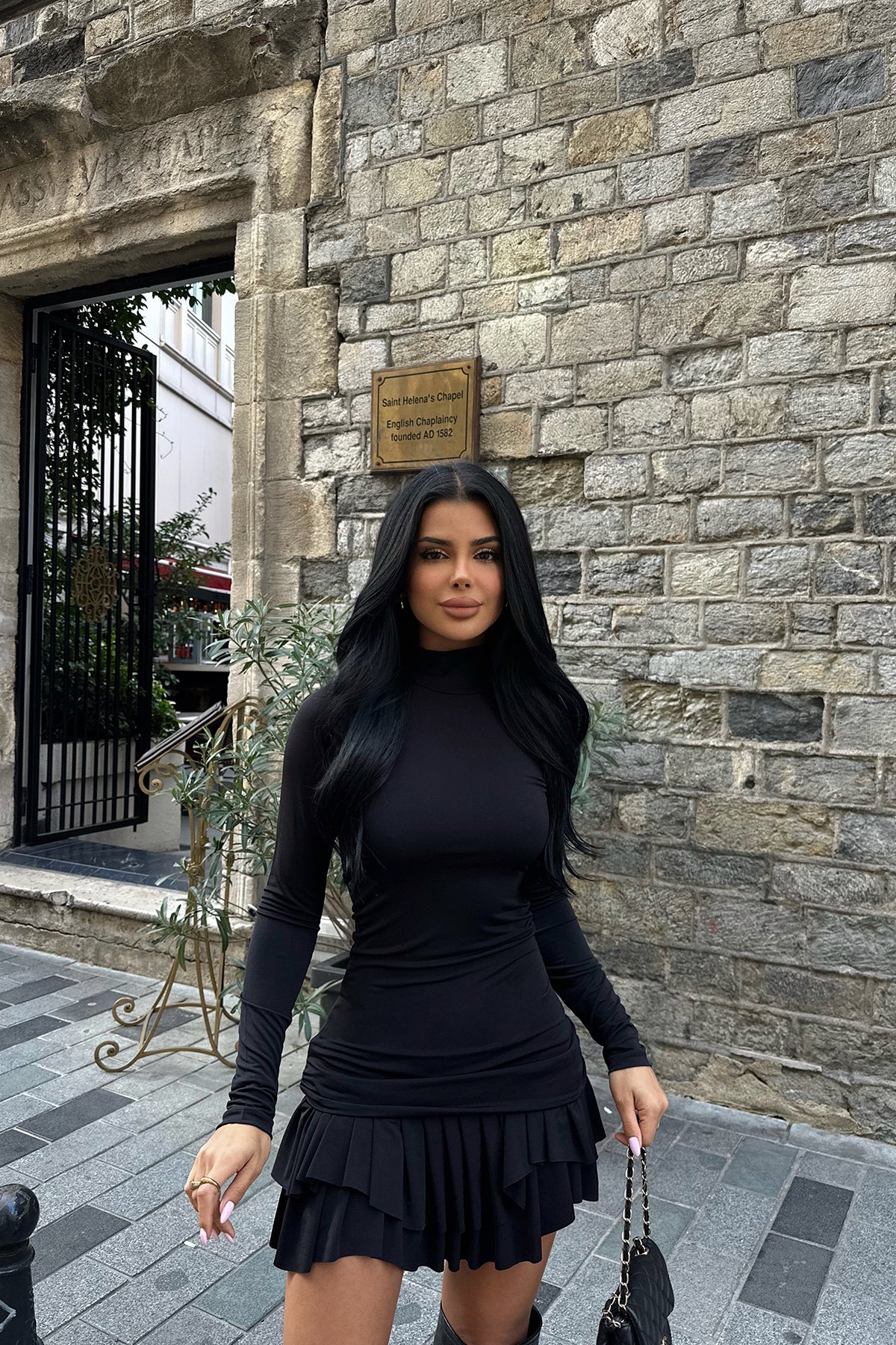 Siyah MARY Uzun Kol Elbise ATE-0392